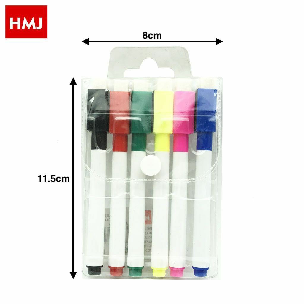 Set 6 Penne Pennarelli Per Lavagna Magnetica Cancellabili Tappo Colorato hmj