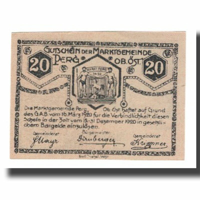 [#666207] Billet, Autriche, Perg O.Ã. Marktgemeinde, 20 Heller, Texte, 1920, 192