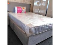 UK MANUFACTURED ! SUPERB QUALITY ! DOUBLE SIZE DIVAN BED BASE WITH SEMI ORTHOPEDIC MATTRESS