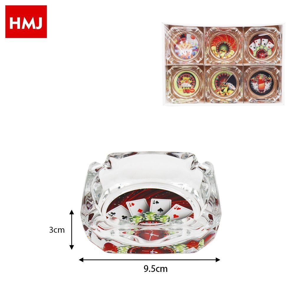 Set 6 Pezzi Posacenere Porta Cenere Vetro Quadrati Poker Bar Casa hmj