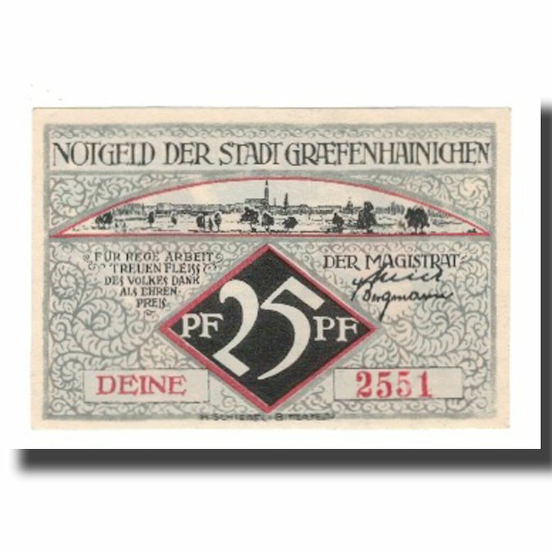 [#668605] Billet, Allemagne, Grafenhainichen Stadt, 25 Pfennig, Batiment 7, 1921
