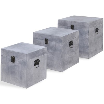 Gray Square Storage Box Concrete Gray Color 3 Pcs MDF Stylish Living Room Decor