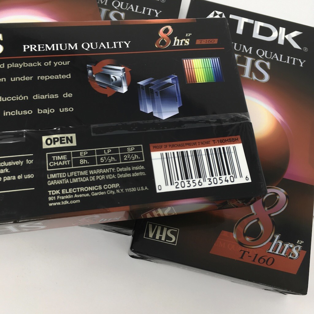 Lot of 5 TDK VHS Blank Video Tapes,  TDK Premium Quality 8Hrs T-160 NEW SEALED