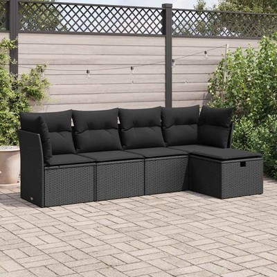 vidaXL 5 Piece Garden Sofa Set with Cushions Black Poly Rattan
