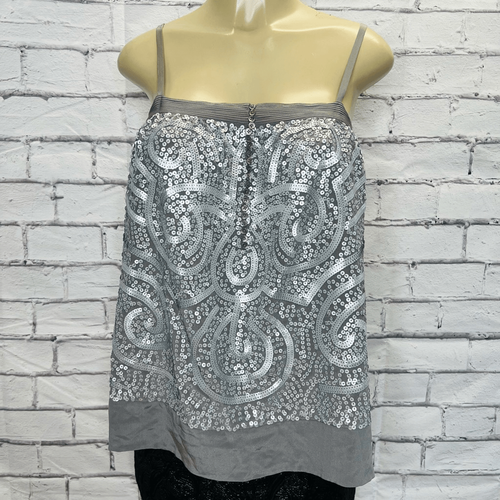 BCBGMaxazria Womens Light Charcoal Silk Sequined Woven Cami Top