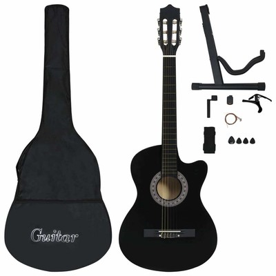 12-tlg. Western Akustik Gitarren-Set mit 6 Saiten Schwarz 38
