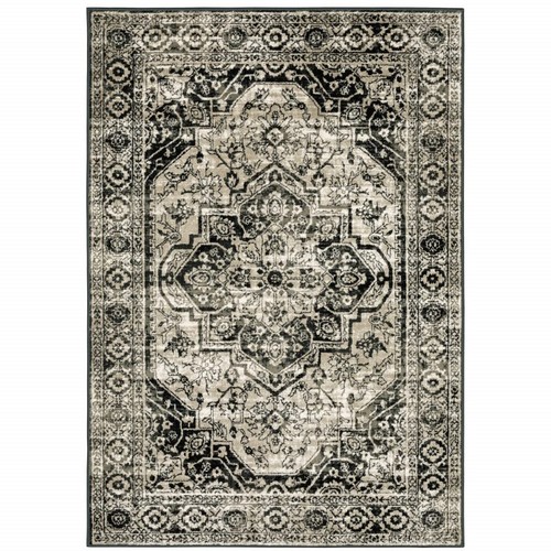 Устойчивый к пятнам коврик Oriental Power Loom размером 4 X 6 Дюймов, Черный, Серый, Коричневый и Цвета Слоновой Кости