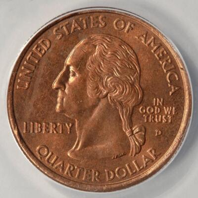 ANACS MS63 アメリカ 25セント 1985p ミントエラー 2007 D ANACS MS63 Missing Clad Layer 4.70 Grams Wyoming