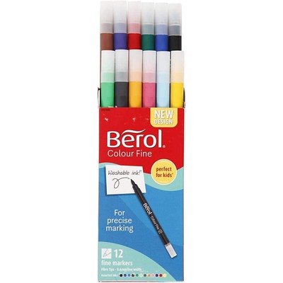 Berol Colour Fine Pens with Washable Ink 0.6mm Line Wallet Assorted  12 ud
