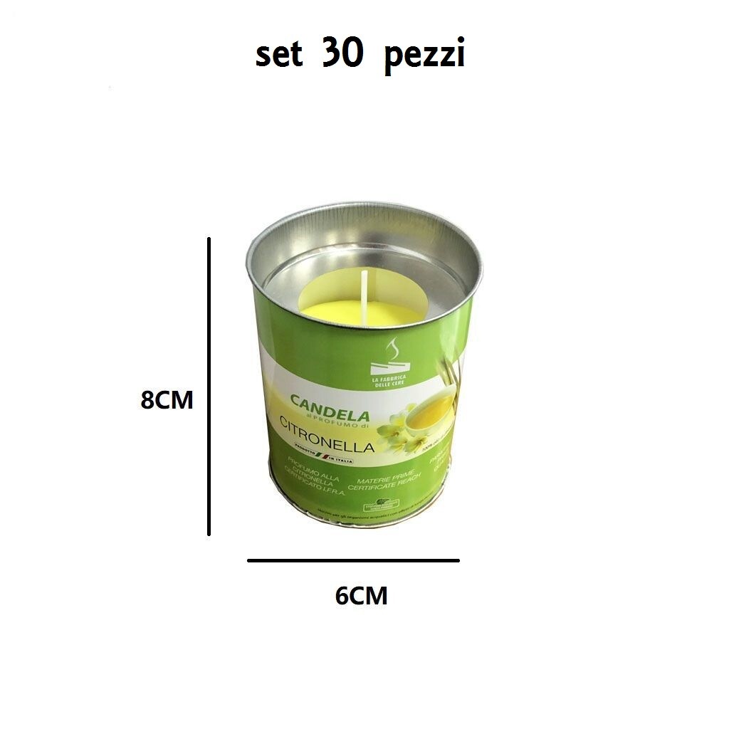 Set 30 Pz Candela Profumata Citronella Stoppino Ecologico Anti Zanzare 8cm hmj