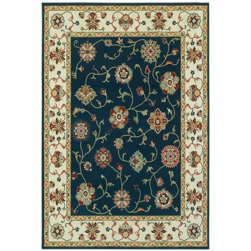 Устойчивый к пятнам коврик Oriental Power Loom размером 8 X 11 дюймов темно-синего цвета и цвета слоновой кости