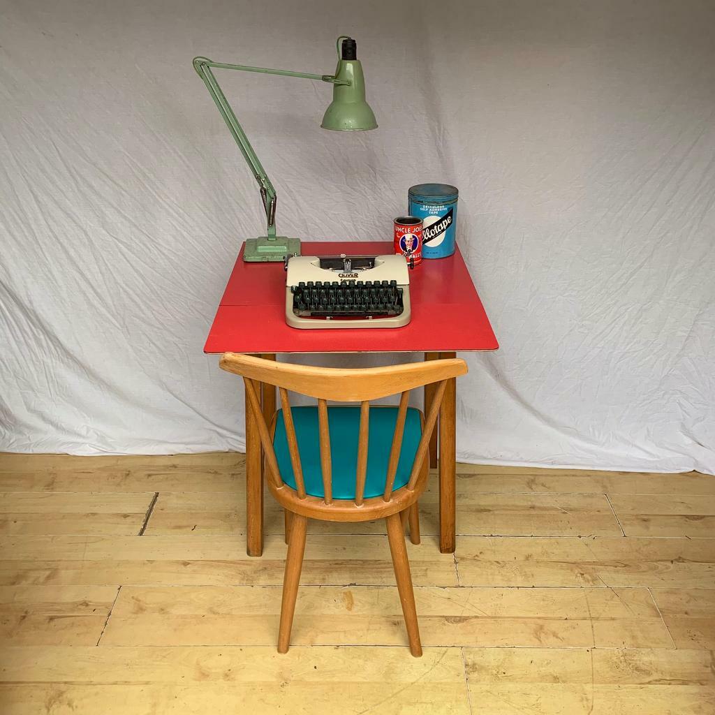 Vintage 1950s 1960s red Formica small table desk drop leaf folding mid