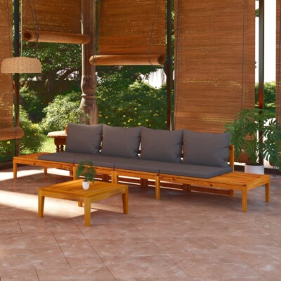 vidaXL Garden Benches with Dark Grey Cushions 2 pcs Acacia Wood