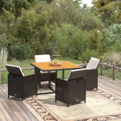 vidaXL 5 Piece Garden Dining Set with Cushions Poly Rattan Black