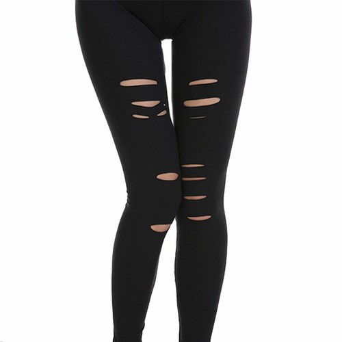 USA Elastic Women High Waist Ripped Slit Split Leggings Gothic Pants Yoga Skinny