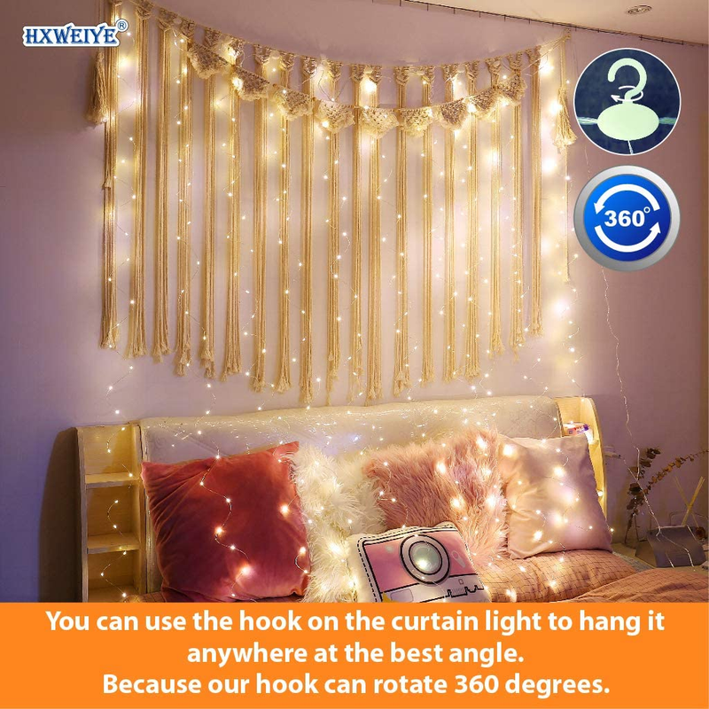 300LED Fairy Curtain Lights, 9.8x9.8Ft Warm White 8 Modes USB Plug-in Fairy Stri