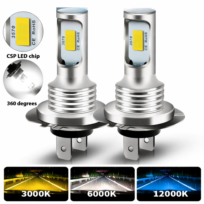 Ampoules LED H7 H1 H8 H9 H11 9005 9006, 2 Pièces, HB3 HB4 CSP, Phare Super Lumin