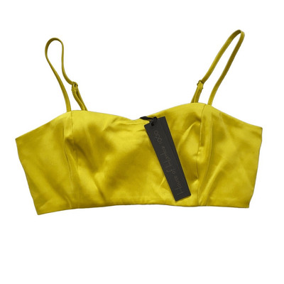 House Of Harlow NWT Crop Top Satin Chartreuse Pull-On Elastic Back Minimalism XS