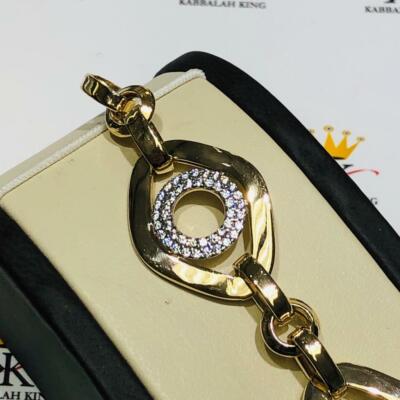 18k Yellow Gold Sterling Silver White Sapphire Bold Link Halo Design Bracelet