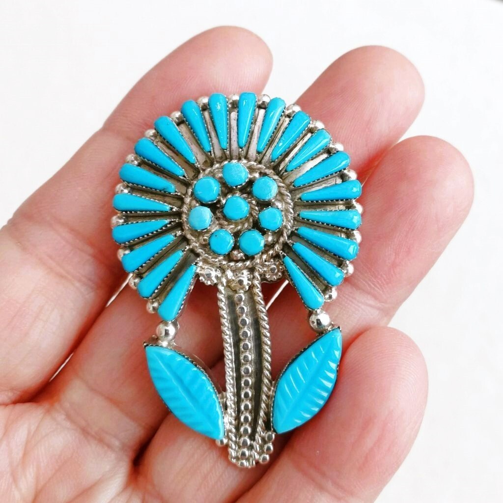 ネックレス・ペンダント Turquoise Needle Point Pendant & Brooch Vintage Native American Zuni Brooch/pendant With Needle