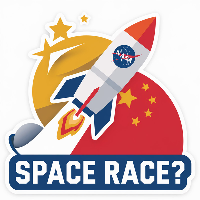 NASA vs China Space Race Future Exploration Pin Button 2.25"