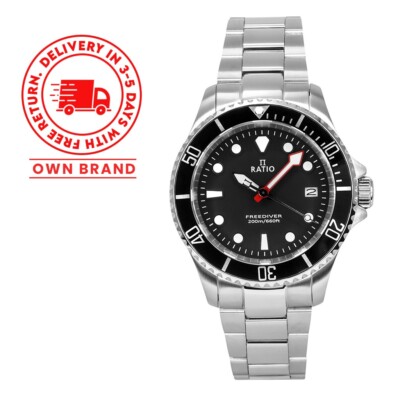 Ratio FreeDiver Black Dial Case 40 mm Quartz Diver's WR 200M Men's Watch RTF031