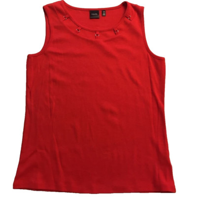 Rafaella Studio Womens Tank Top Red Sleeveless Scoop Neck Knit 100% Cotton L