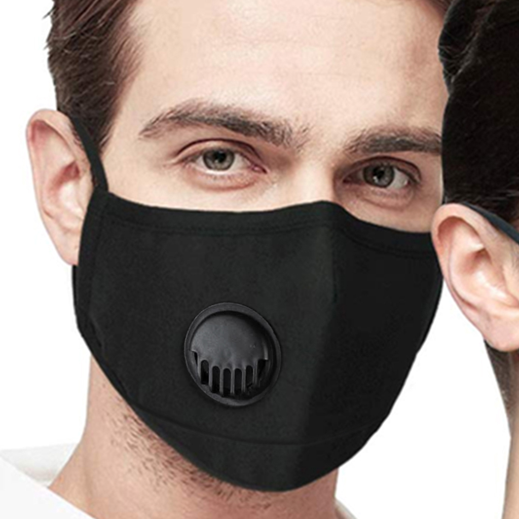2 Reusable Washable Cotton Cloth Face Mask with Valve / Pocket + 4 PM2.5 Filters