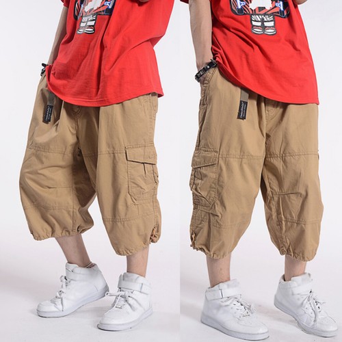 Men's Cotton Cargo Combat Shorts Pants Baggy Cropped