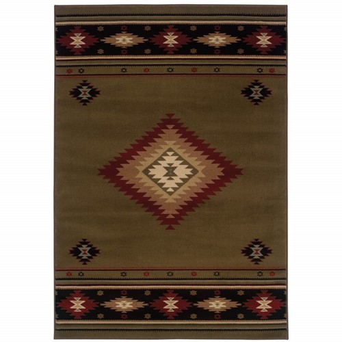 8 X 11 Зеленых ковриков Southwestern Power Loom, устойчивых к пятнам