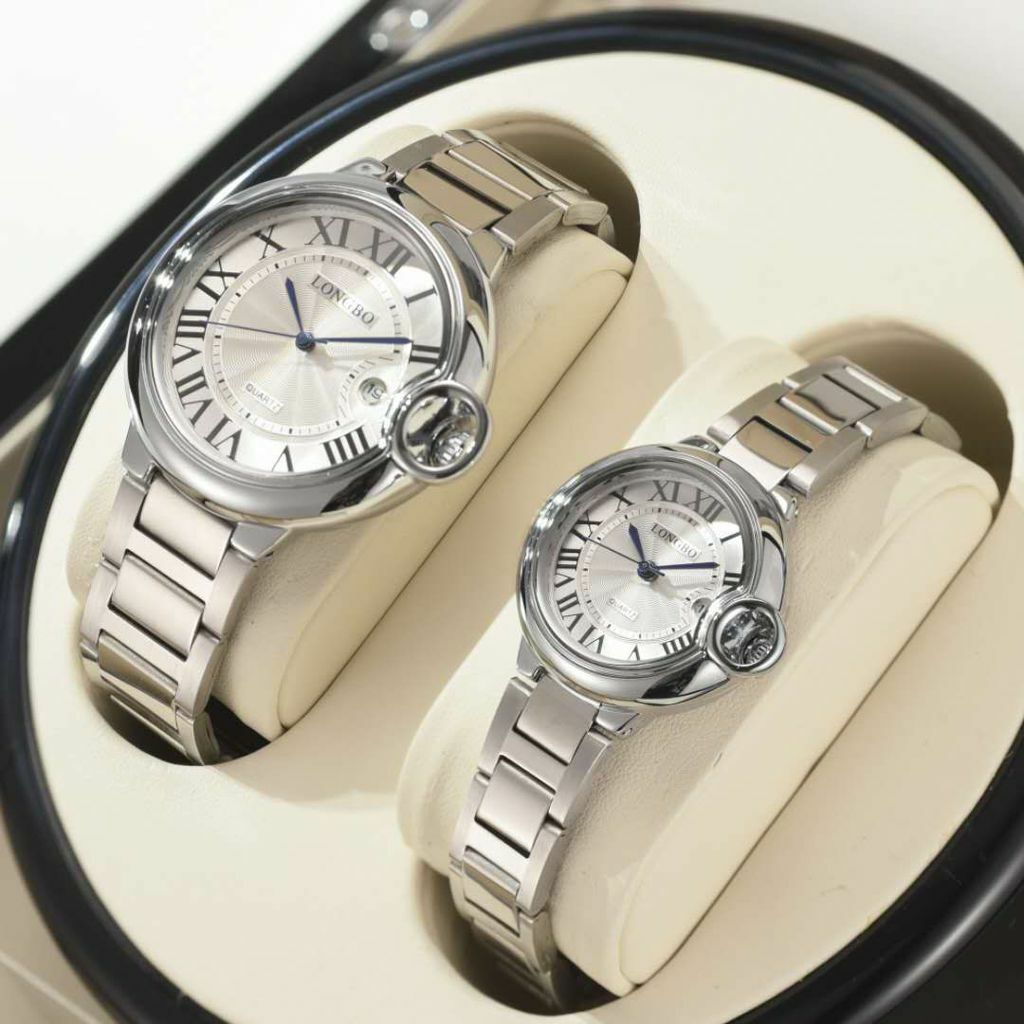 Coppia Set 2 Orologi Da Polso Longbo 80771g Uomo Donna Quarzo Silver lac