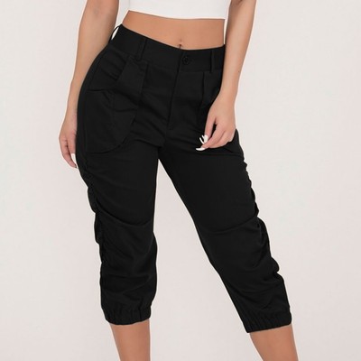Women's Casual Cropped Pants Solid Tousers Harem Pocket Beam Loose Short Pants