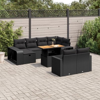 vidaXL 11 Piece Garden Sofa Set with Cushions Black Poly Rattan