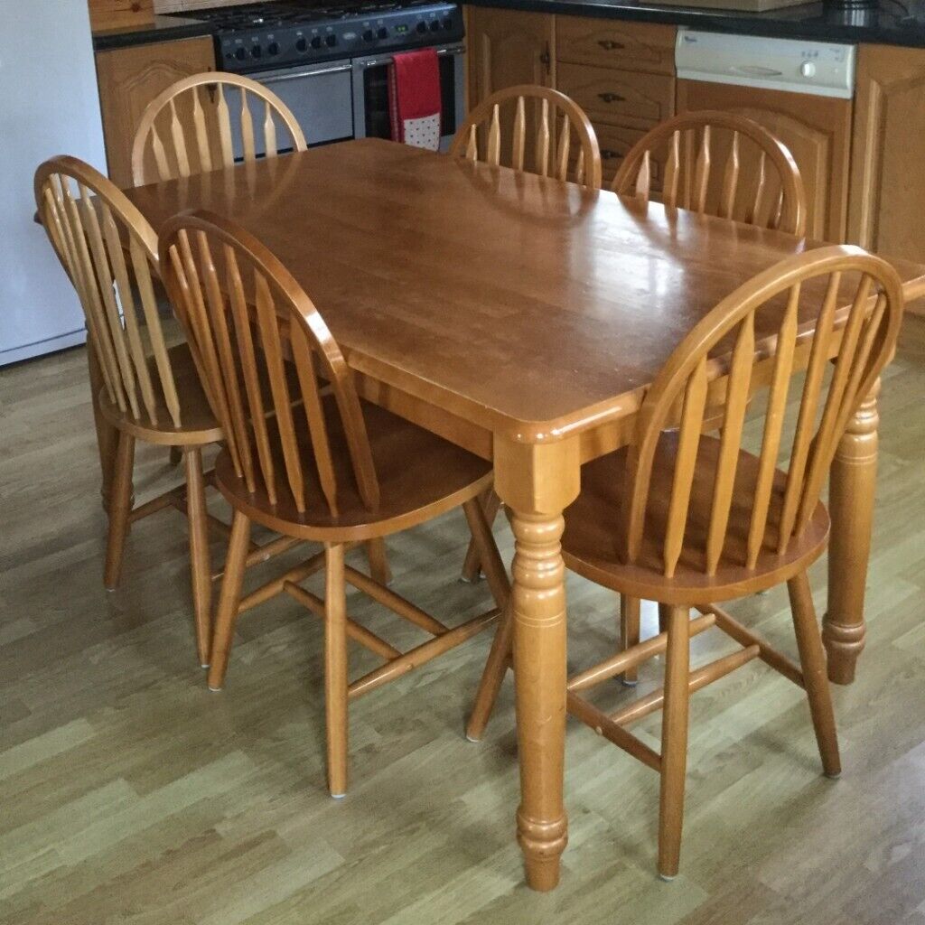 SOLID PINE KITCHEN TABLE WITH DRAWER 6 CHAIRS COUNTRY SOLID PINE KITCHEN TABLE WITH DRAWER 6 CHAIRS COUNTRY