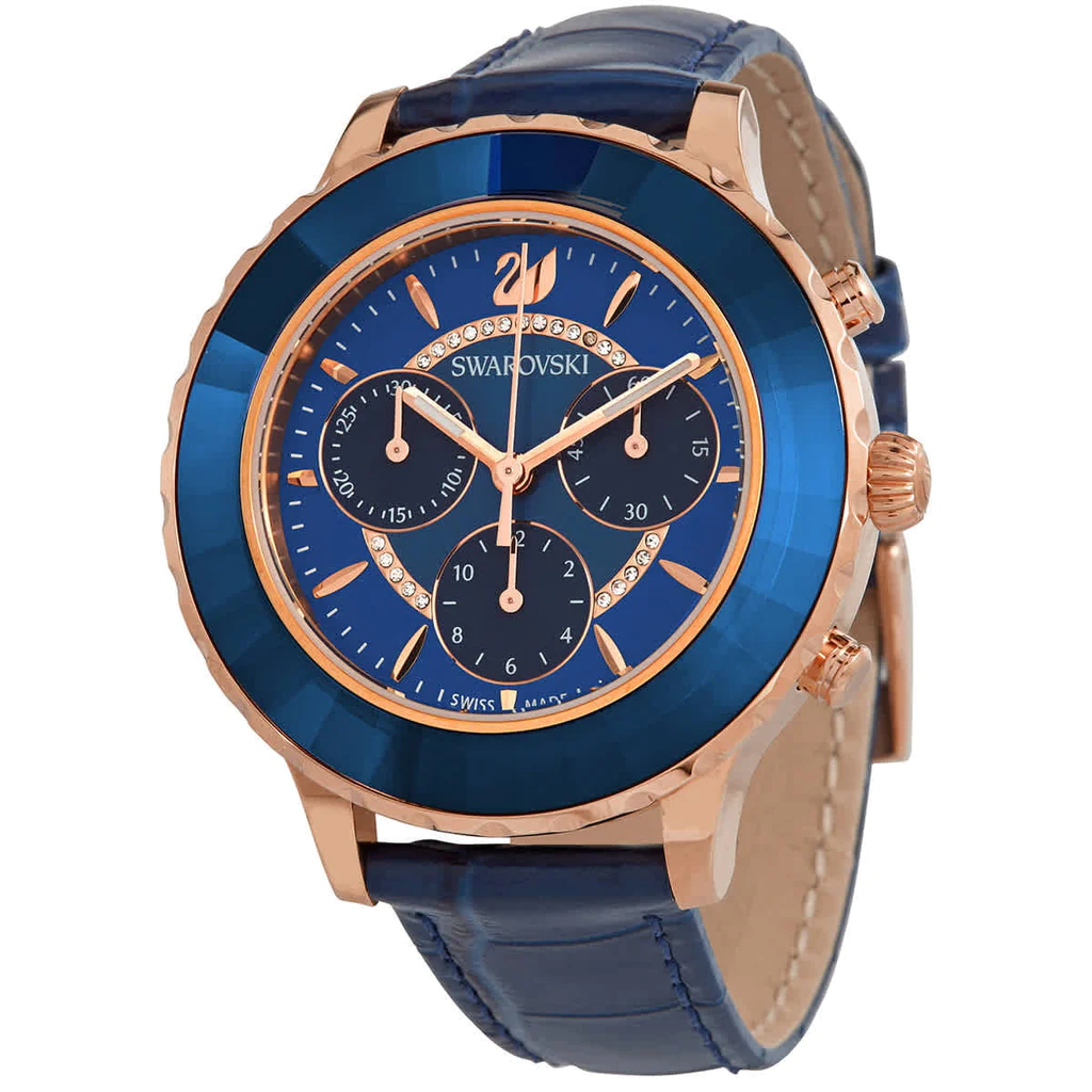 Pre-owned Swarovski Authentic  Octea Lux Watch With Blue Leather Strap