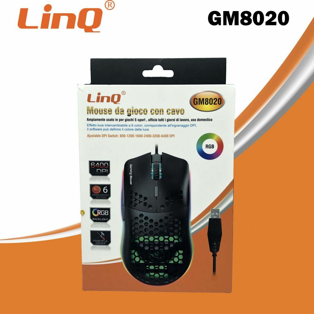 Mouse Gaming Da Gioco Con Filo Usb 2.0 DPI Regolabile 6400dpi 6 RGb Linq GM8020