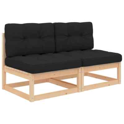 vidaXL Garden Middle Sofas with Cushions 2 pcs Solid Pinewood