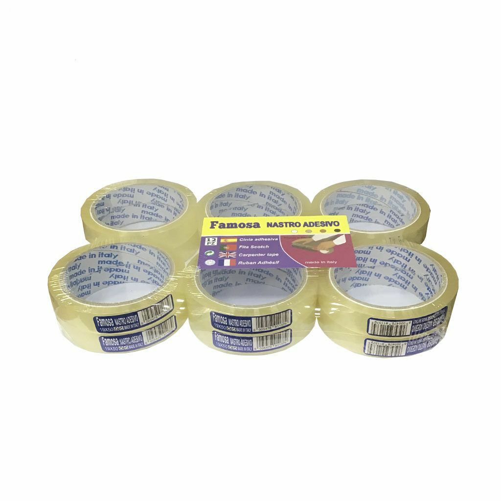 Set 12 Pezzi Rotolo Nastro Adesivo Trasparente Imballaggio 19mmx50mt hmj
