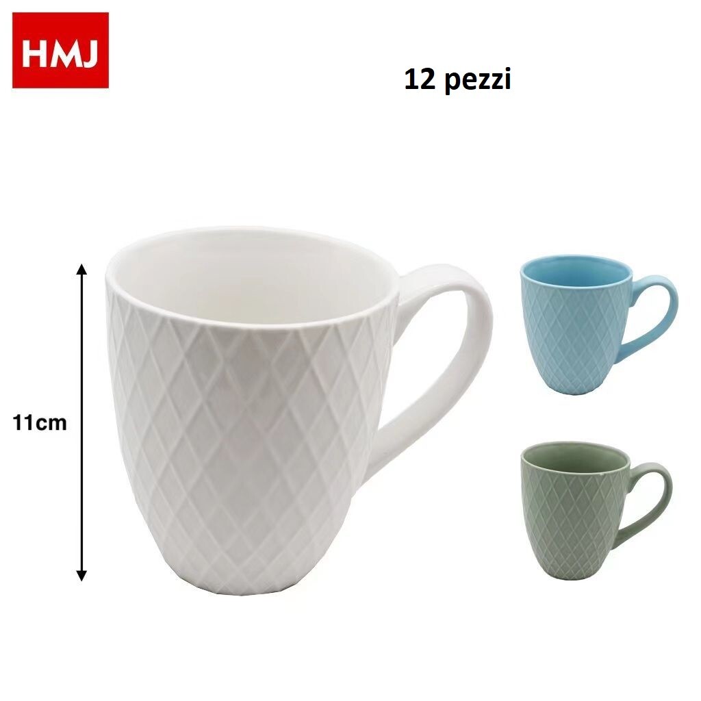 Set 12 Pezzi Tazza Tazzone Porcellana Colorate Latte Colazione Esagoni hmj