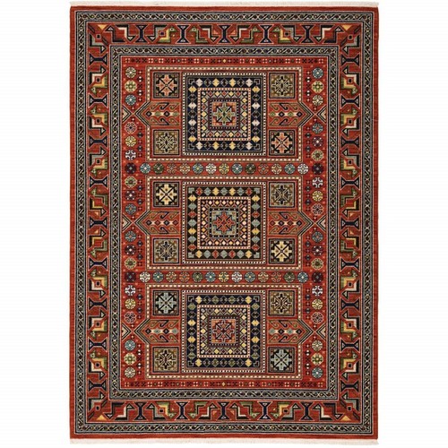 Устойчивый к пятнам коврик Oriental Power Loom размером 5 X 8 Дюймов, Красный, Синий, Бежевый и Зеленый