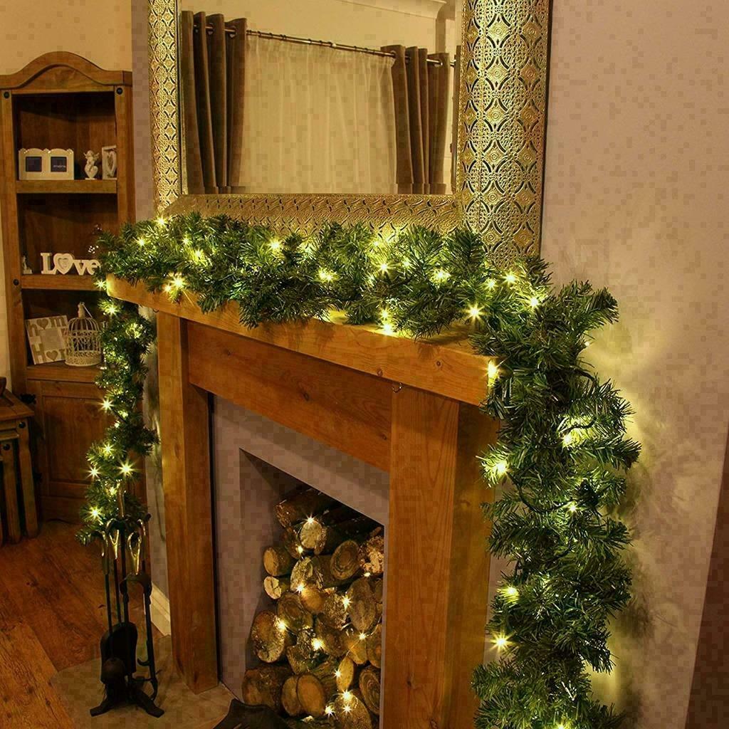 9FT Christmas Garland With LED Lights Fairy Pine Xmas ...