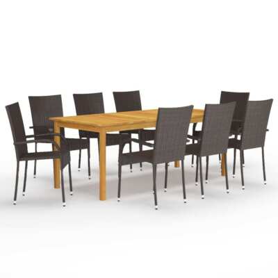 vidaXL 9 Piece Garden Dining Set Brown