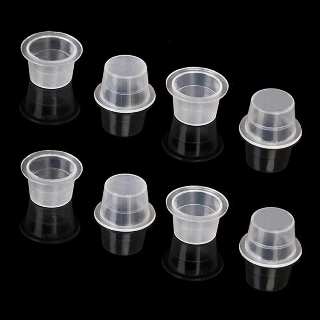 100,200,500Pcs Plastic Tattoo Ink Pigment Cups with Holder Caps Small Large Size