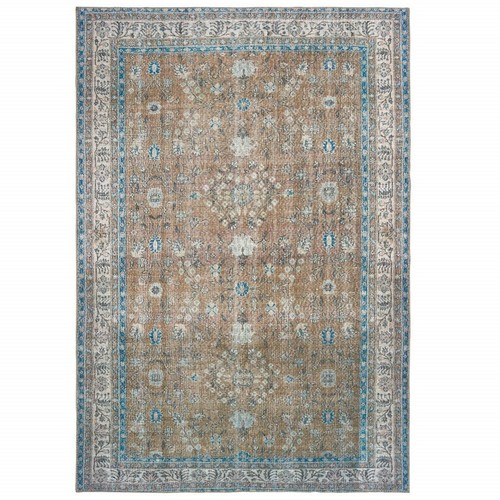 Устойчивый к пятнам коврик Oriental Power Loom размером 4 X 6 золотисто-Серых полос