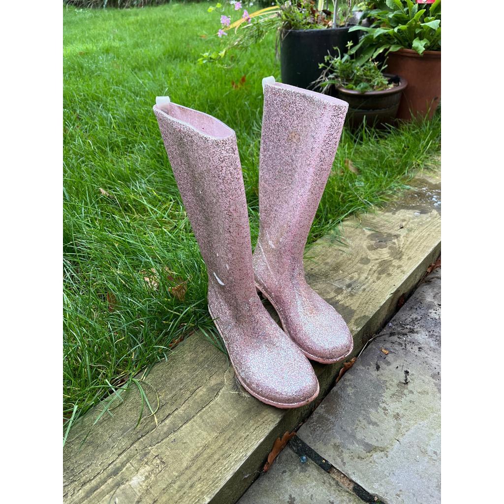 F\u0026F - girls tall wellies - pink glitter 