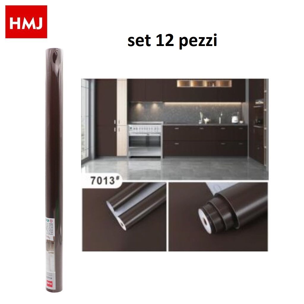 Set 12 Pezzi Rotolo Adesivo Per Muri Parete In Pvc 45cmx2mt Marrone 7013 hmj