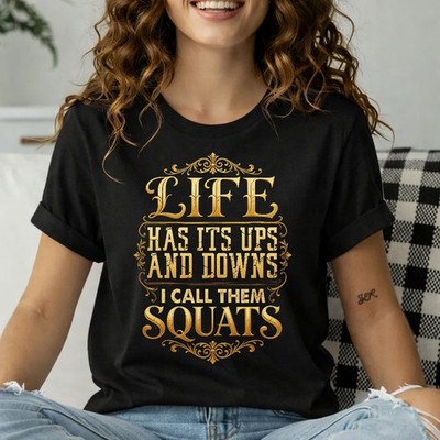 Funny Gym Workout Fitness Squat Weights T-Shirt Vintage Men Women Casual Gift 