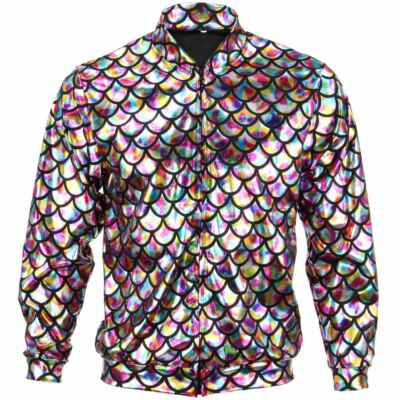 FESTIVAL BOMBER JACKET SHINY METALLIC 80s 90s RAVE PARTY ANIMAL MERMAID SCALES