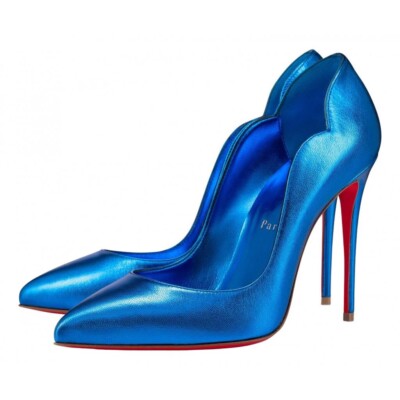 Christian Louboutin Hot Chick 100 Alize Blue Leather Pointed Toe Heel Pump 39