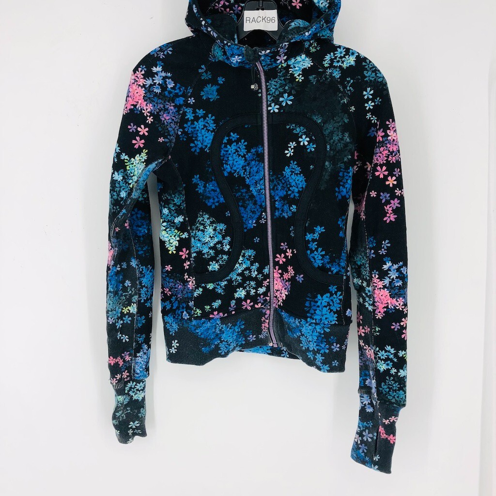 Lululemon Women's Black Floral Scuba Long Sleeve Full Zip Hoodie ESTIMATE  Size 6 | eBay